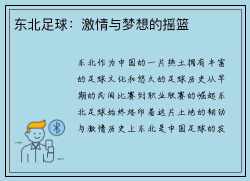 东北足球：激情与梦想的摇篮
