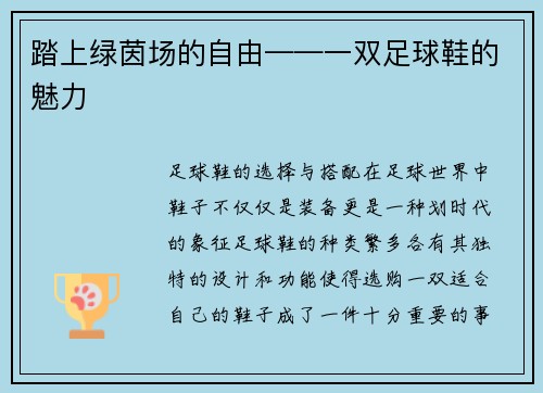 踏上绿茵场的自由——一双足球鞋的魅力